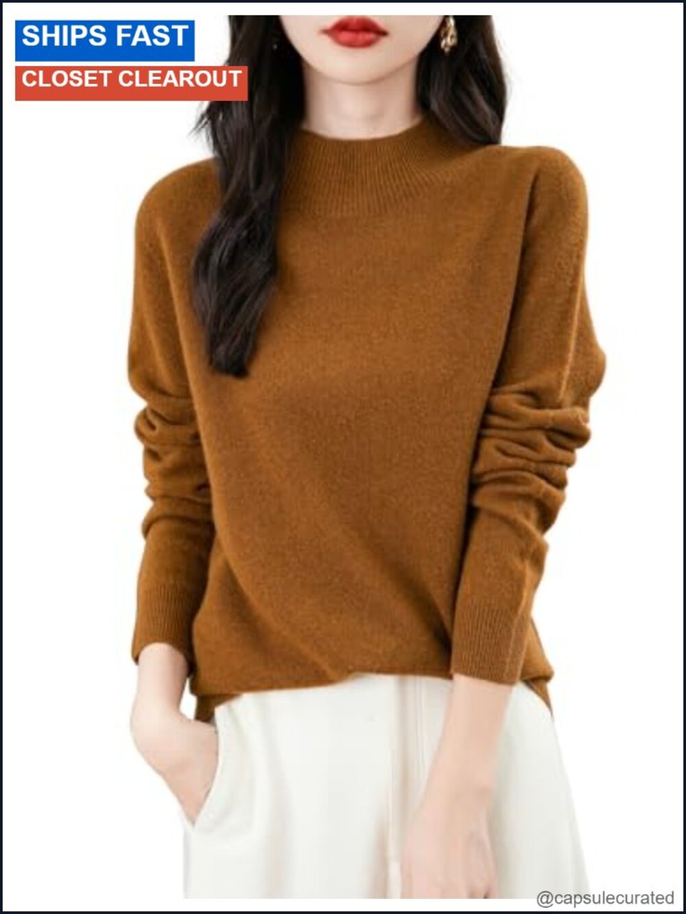 100% Merino Wool Seamless Mock Neck Sweater